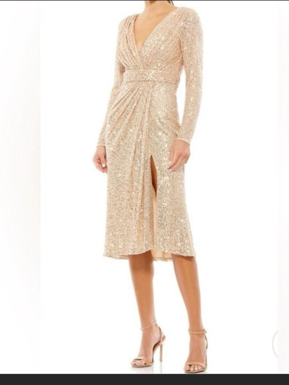 Sequin Wrap Midi Dress - Champagne